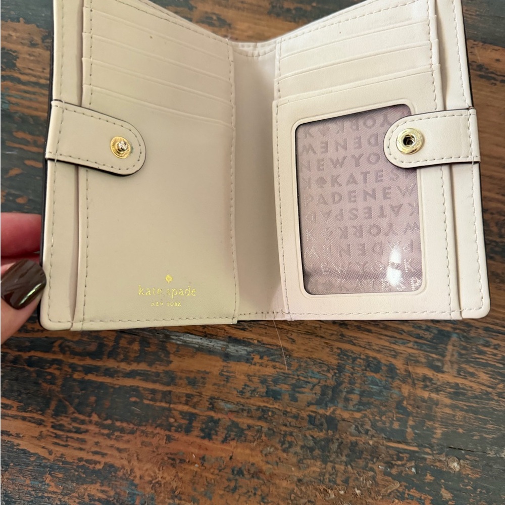 kate spade cream leather card holder with yellow trim - Picture 2 of 3